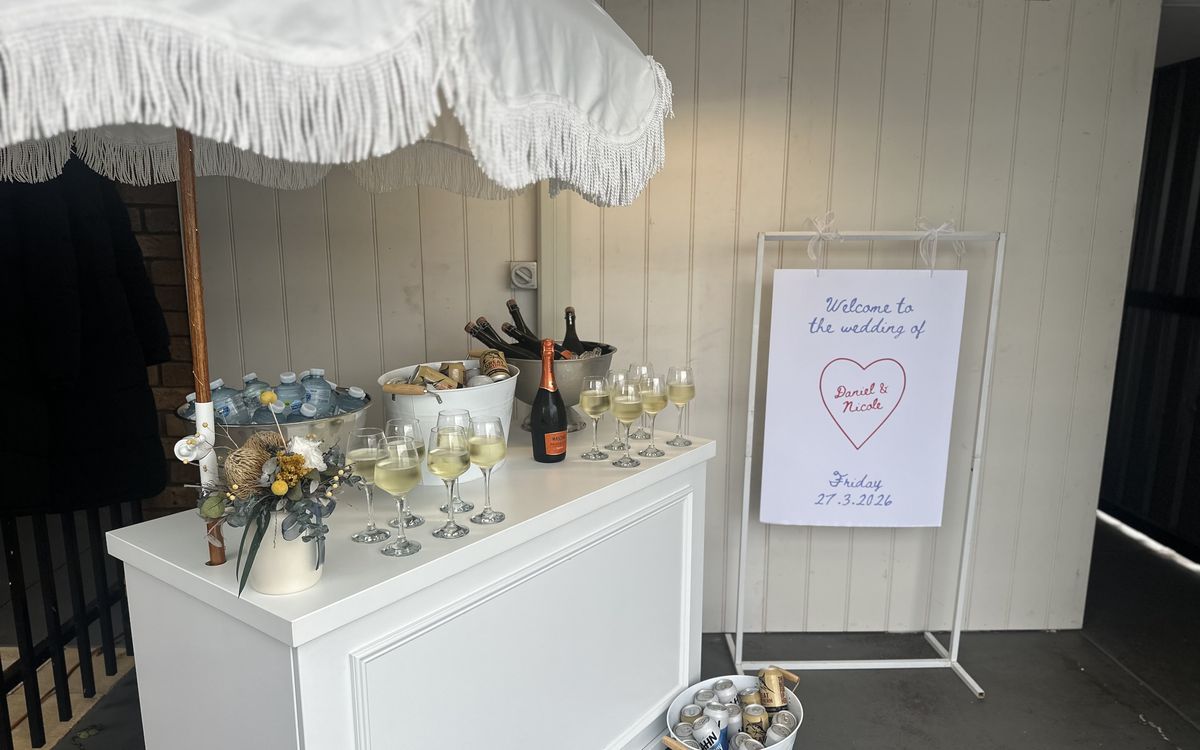 Atmospheric scene of event cart at golden hour